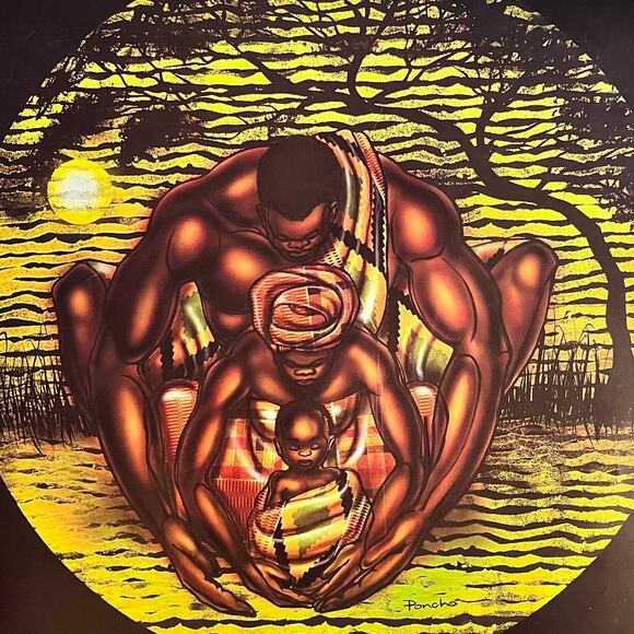 Vintage Print Larry Poncho Brown EMBRACE 1992 27" x 27" African American Art - Picture 1 of 12
